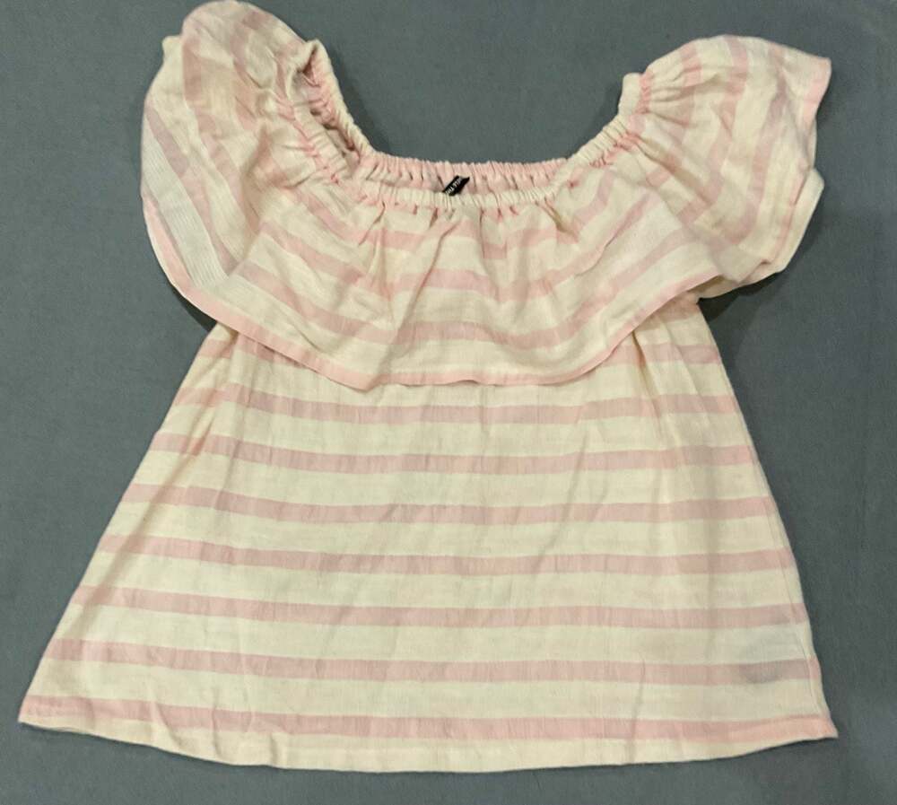 Smell The Roses Pink and White Striped Off-the-shoulder Ruffle Blouse